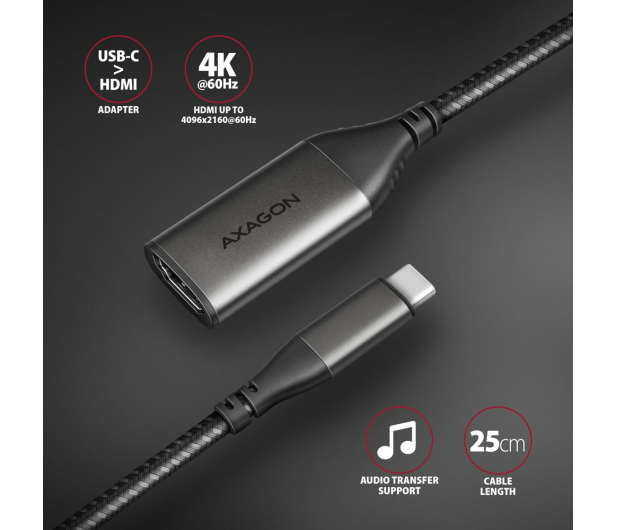 Axagon RVC-HI2M, USB-C - HDMI 2.0a adapter 4K/60Hz HDR10 - 1353446 - zdjęcie 2